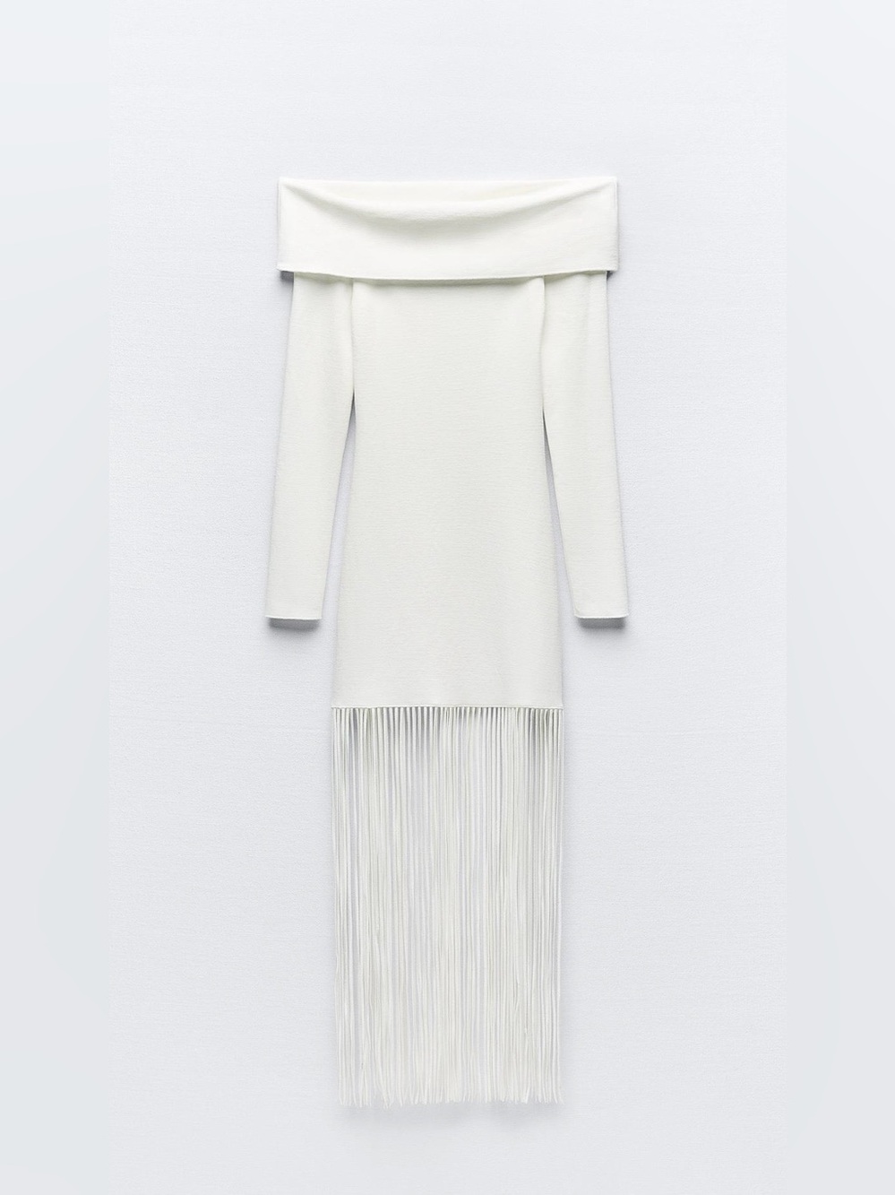 Zara - Fringed Stretch Knit Dress - White